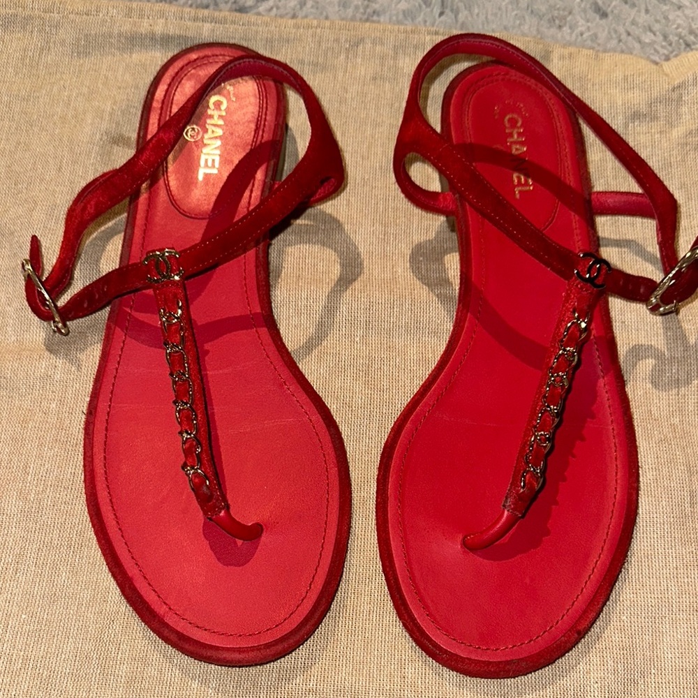 Chanel Red Summer Sandals